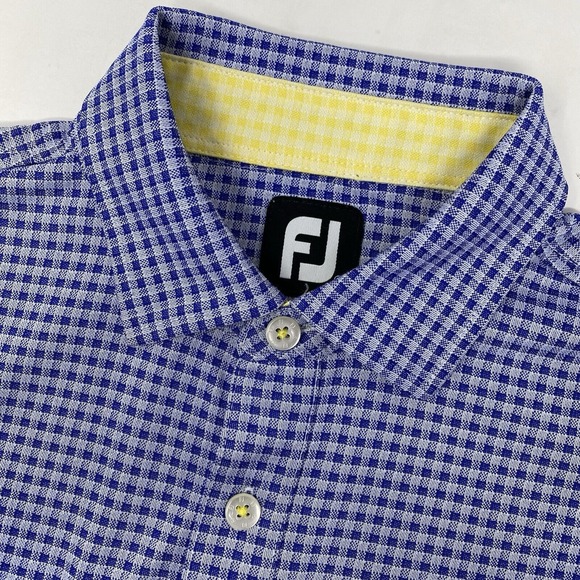 FootJoy Other - Footjoy Men's Medium Blue White Plaid 3 Button Short Sleeve Golf Polo